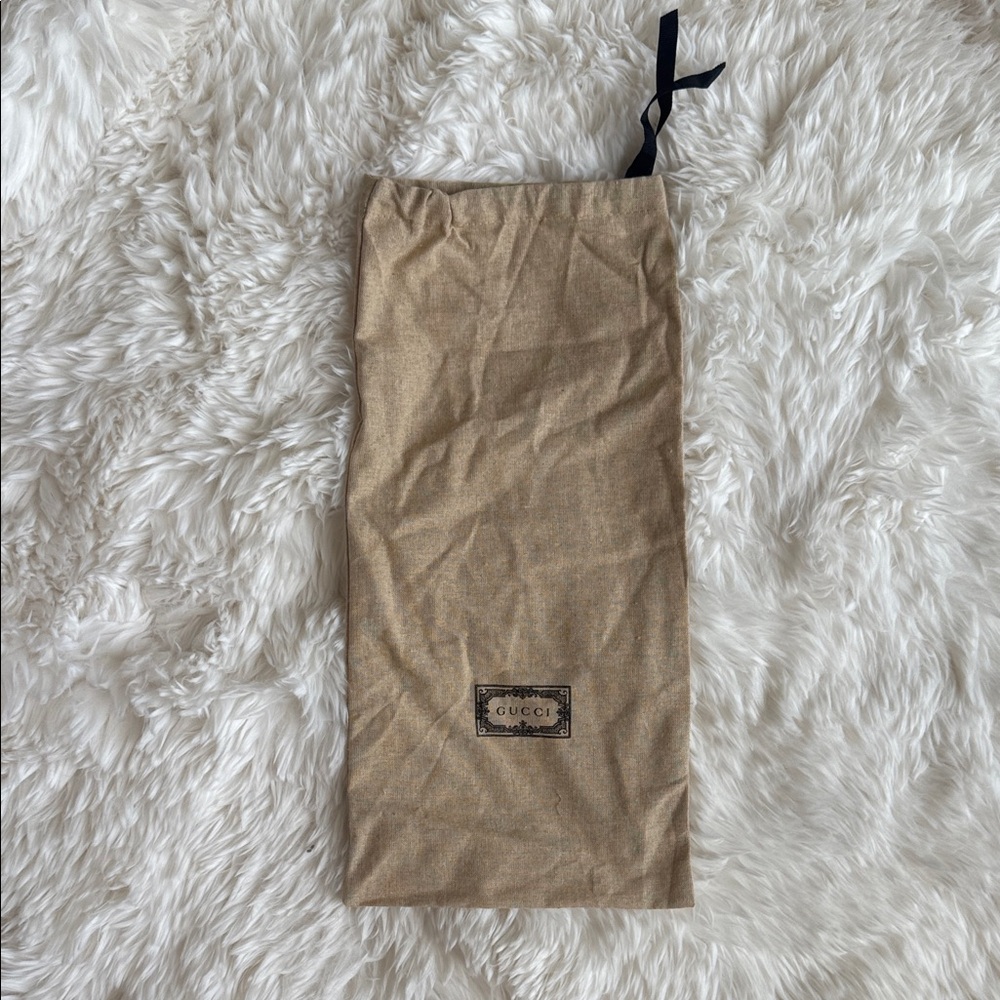 Gucci Beige Fabric Drawstring Pouch with Black Logo